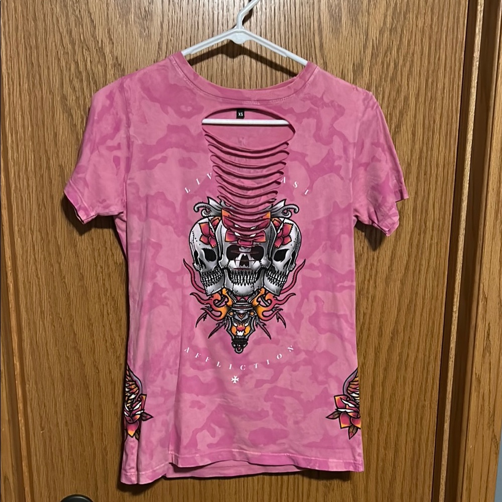 Affliction Pink Graphic Women's Top